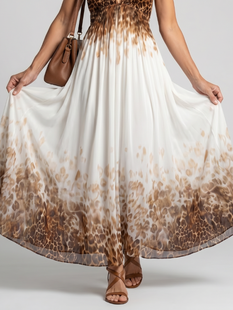 Leopard Print Halter Neck Deep V Plunge Maxi Dress 3