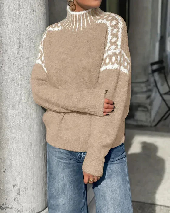 Fair Isle Yoke Mock Neck Oversized Sweater