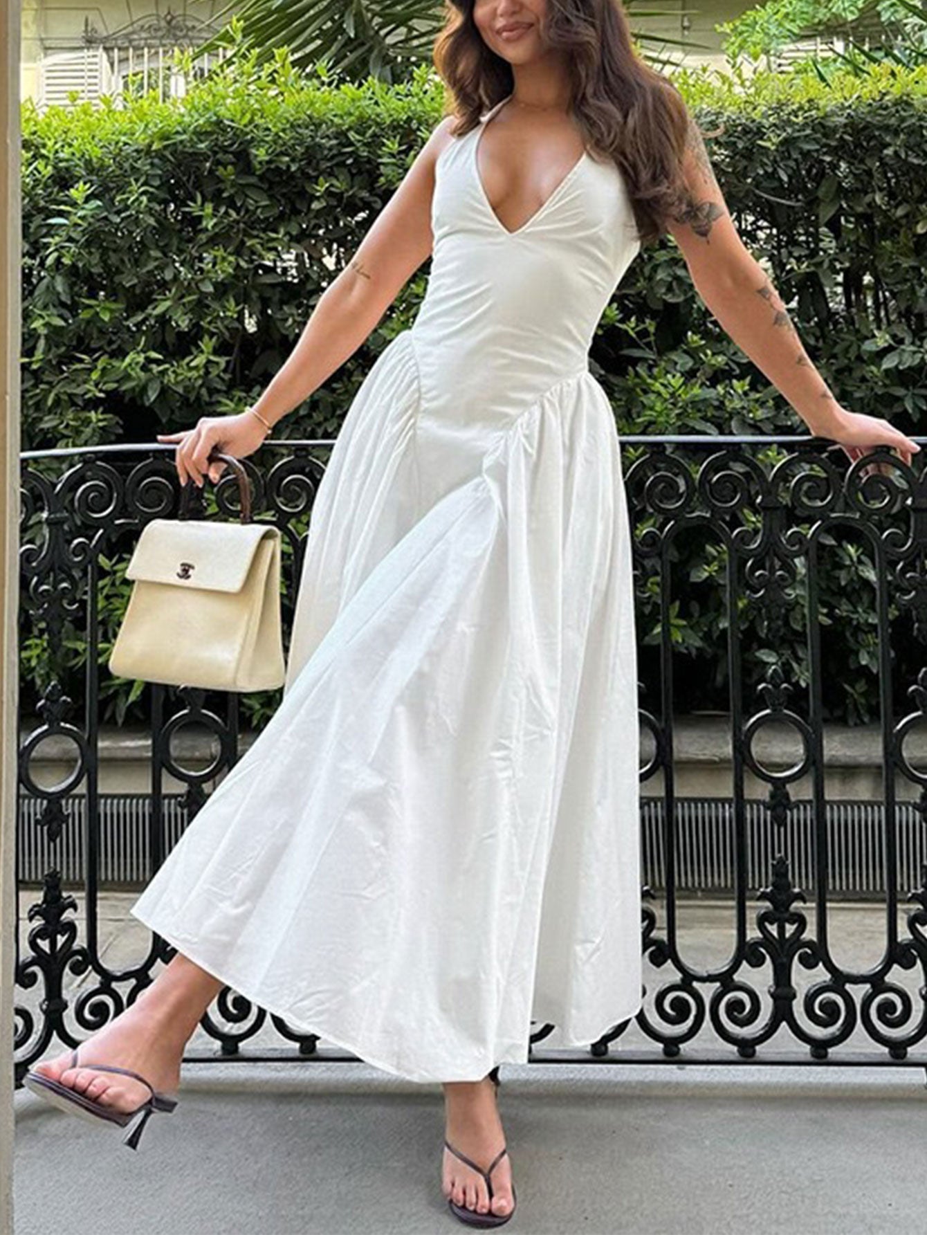Exclusive Naomi Midi Dress with Deep V Neck Statement Occasion Edit