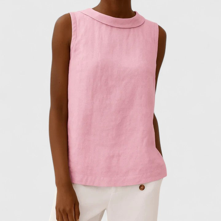 Roll Neck Sleeveless Linen Look Top