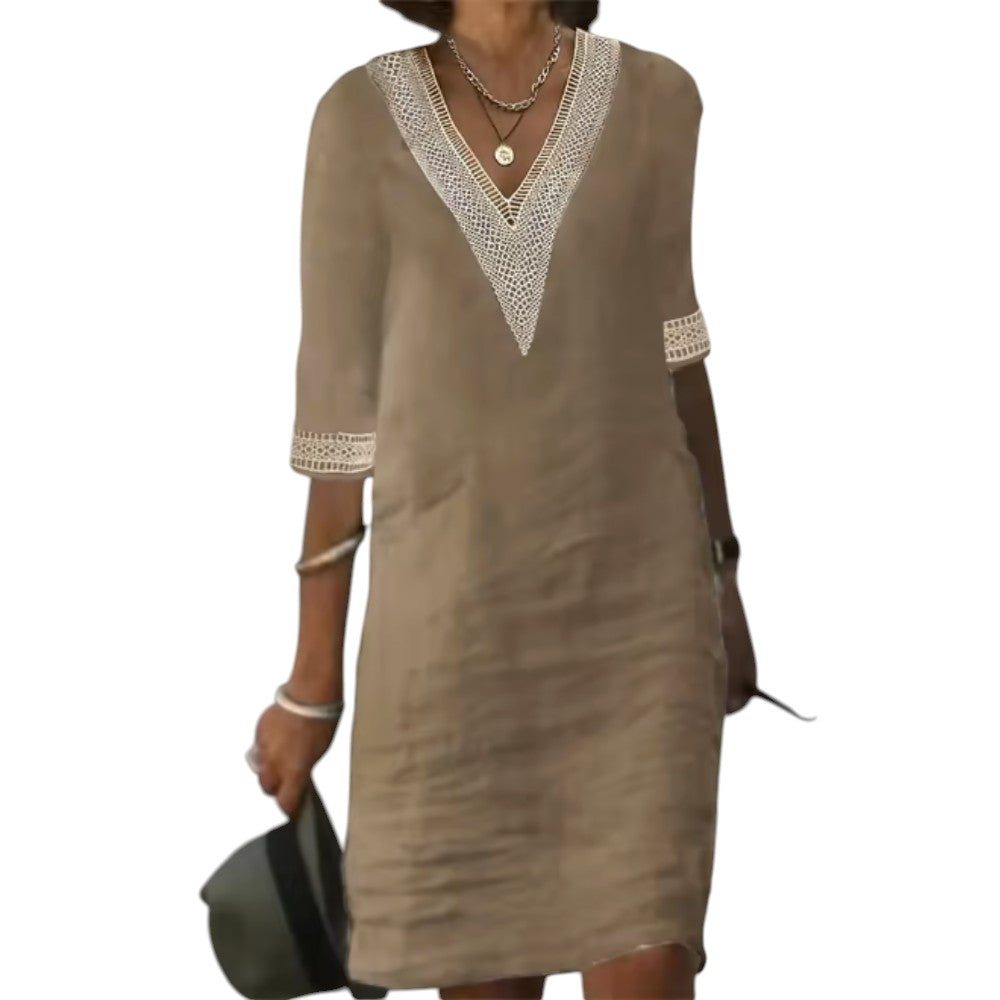 Celestine | Elegant Midi Dress Beige