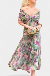 Chiffon Off Shoulder Twist Front Ruched Maxi Dress 19