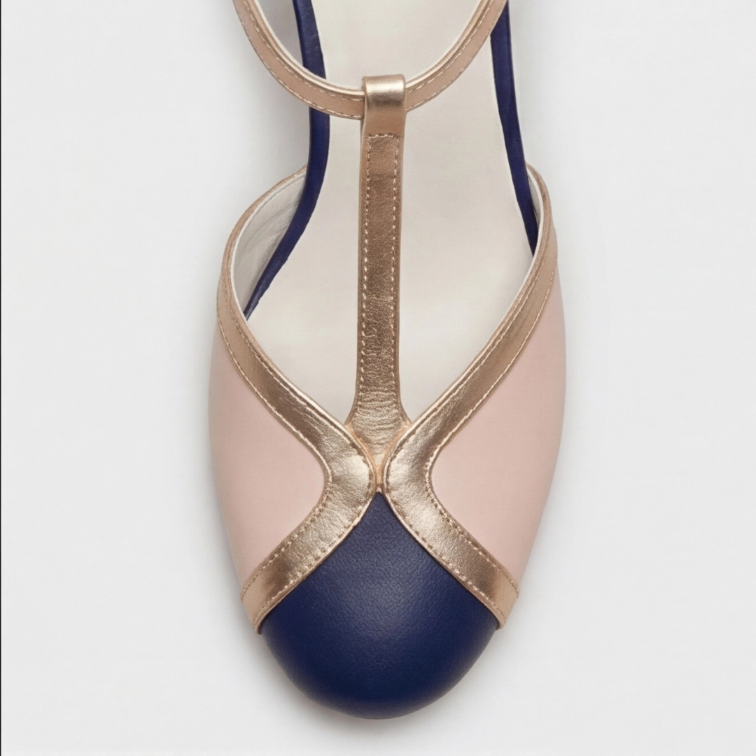 T Strap Cap Toe Buckle Kitten Heel Pumps