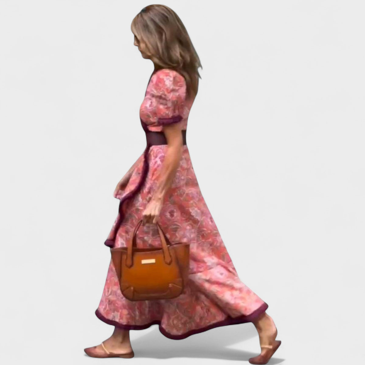 Floral V-Neck Puff Sleeve Ruffle Wrap Maxi Dress