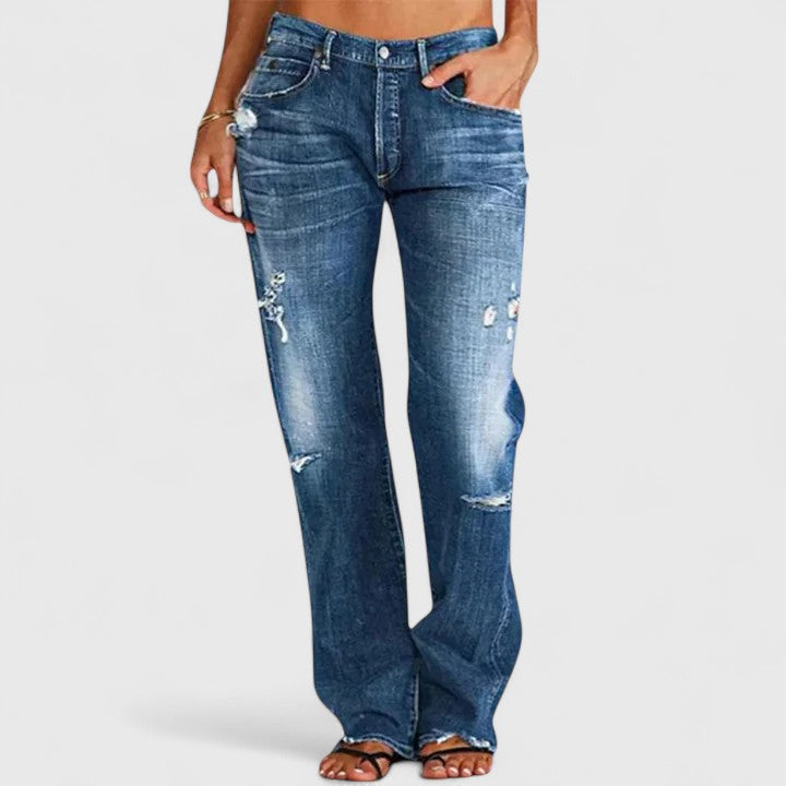 Distressed Ripped Raw Hem Straight Leg Jeans