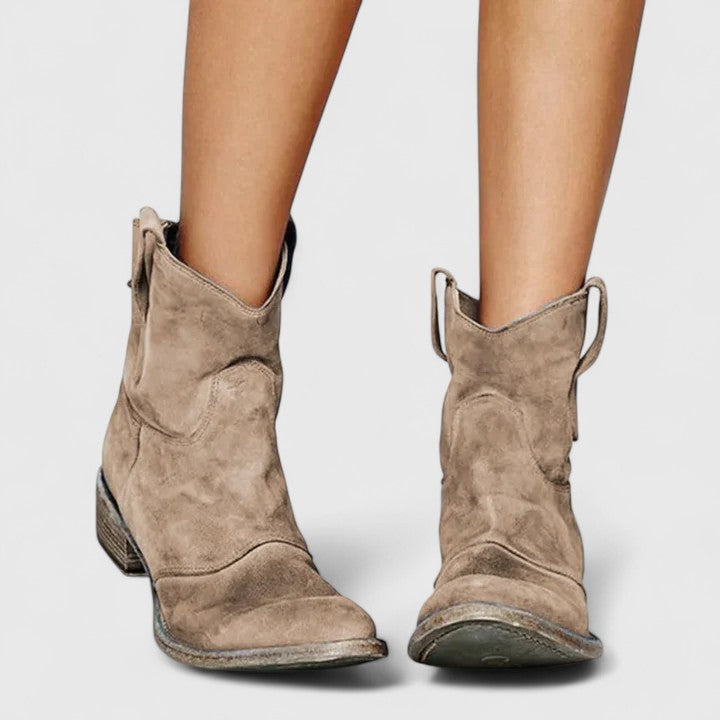 Pointed Toe Block Heel Western Ankle Boots