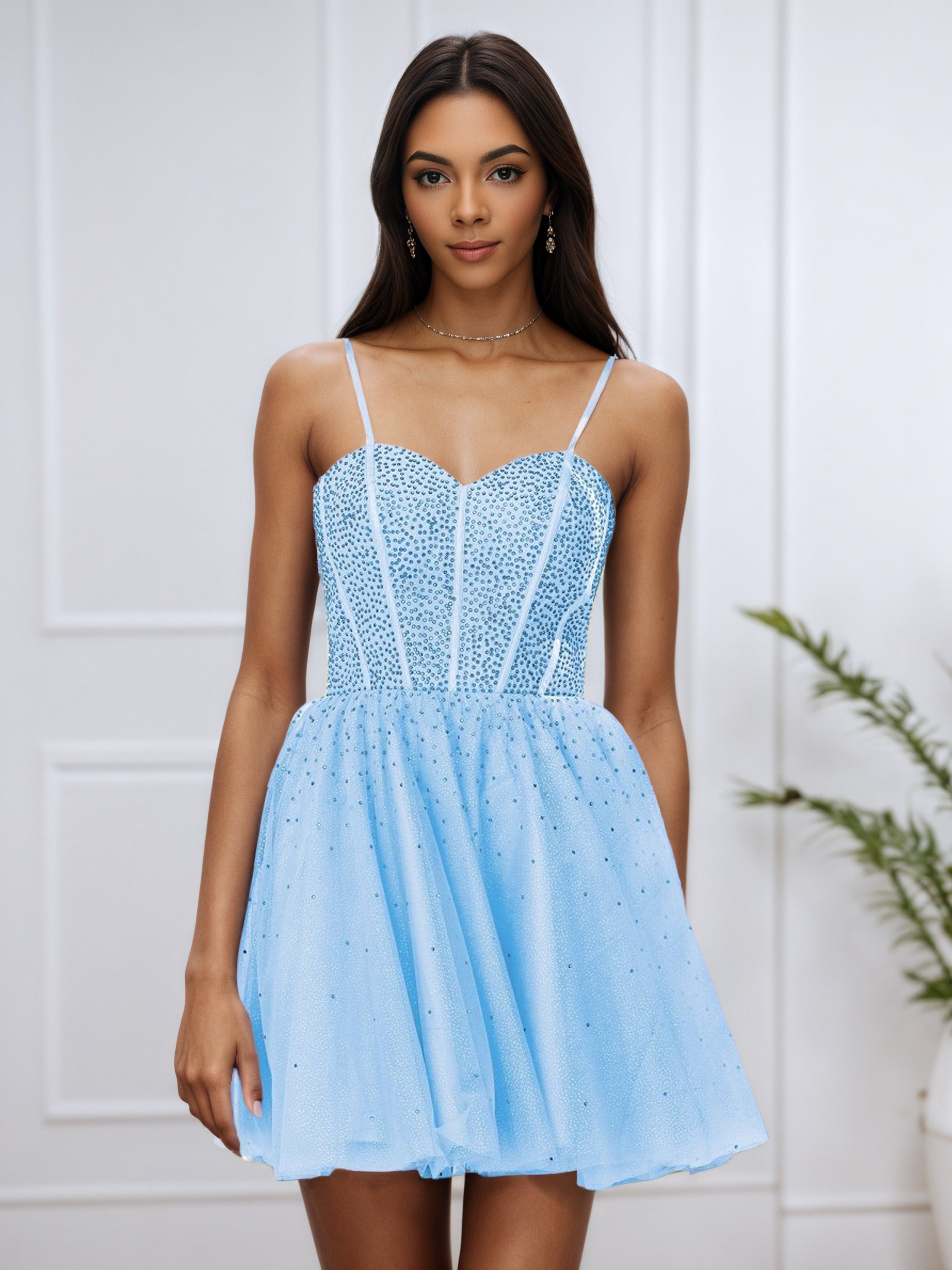 Sky Blue A Line Beading Sleeveless Short Homecoming Dress