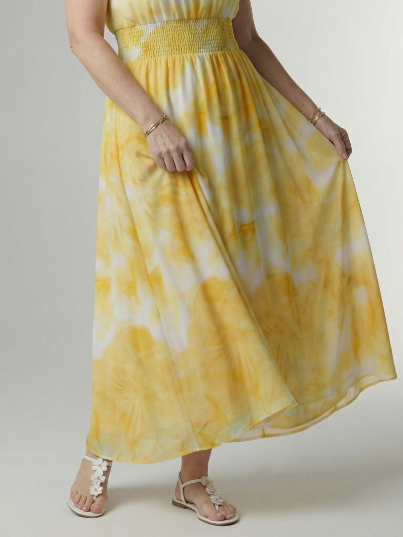 Halter Neck Sleeveless Tie Dye Smocked Waist Maxi Dress