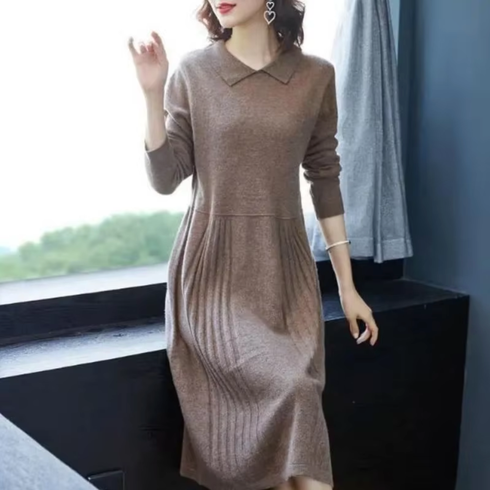 Lorena Boutique Knitted Dress with Collar for Women Premium Wardrobe Essential