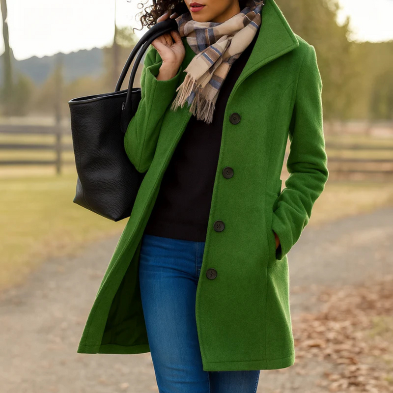 Lapel Collar Single Breasted Button Front Longline Coat