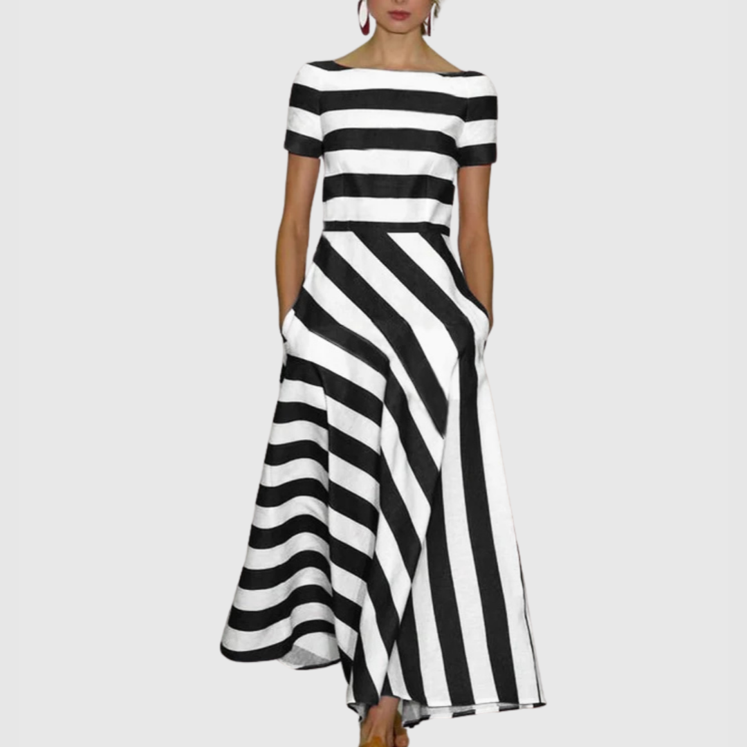 Rowena - Short Sleeve Stripe Maxi Dress Black