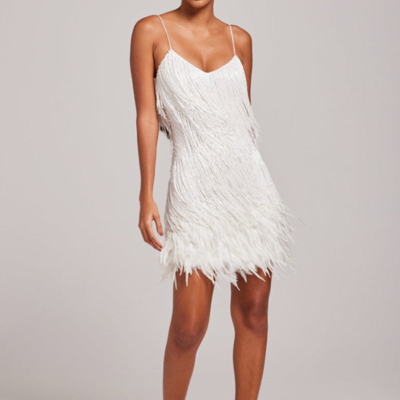 Sequin Fringe Feather V-Neck Mini Dress 18