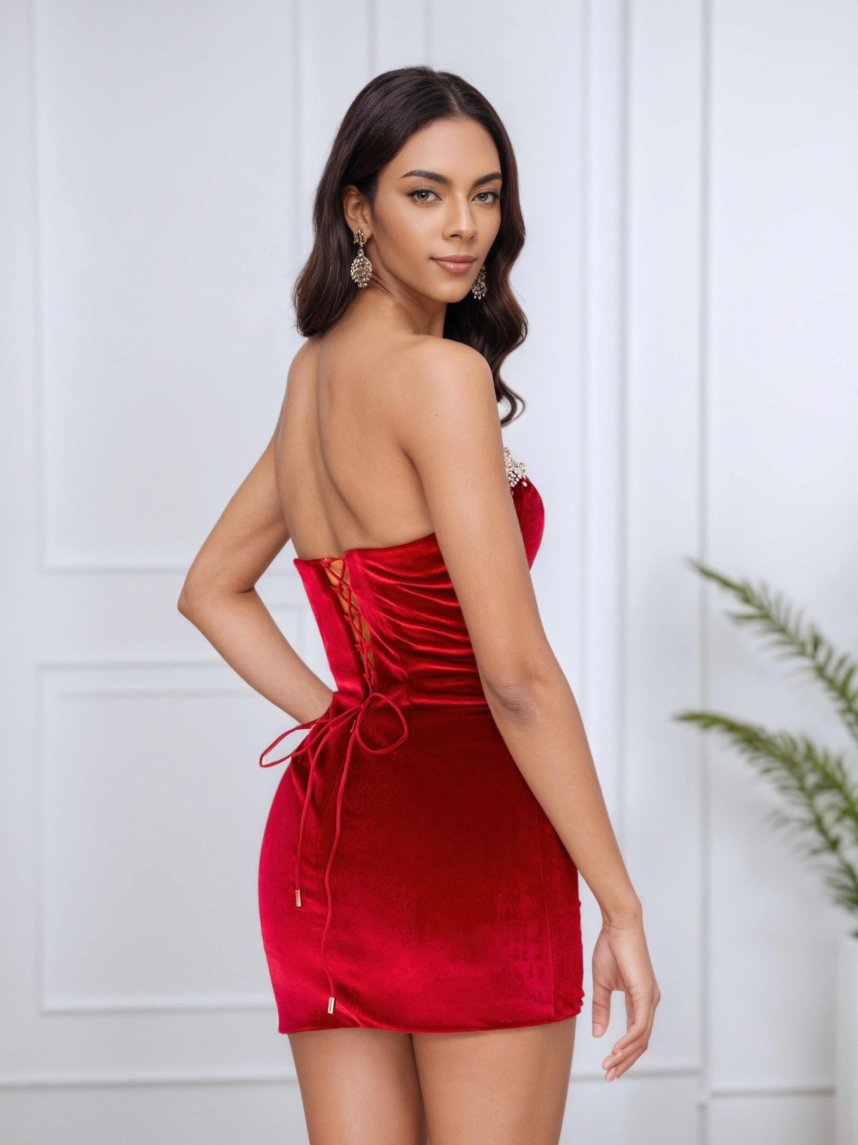 Velvet Strapless Sweetheart Red Sheath Homecoming Dresses