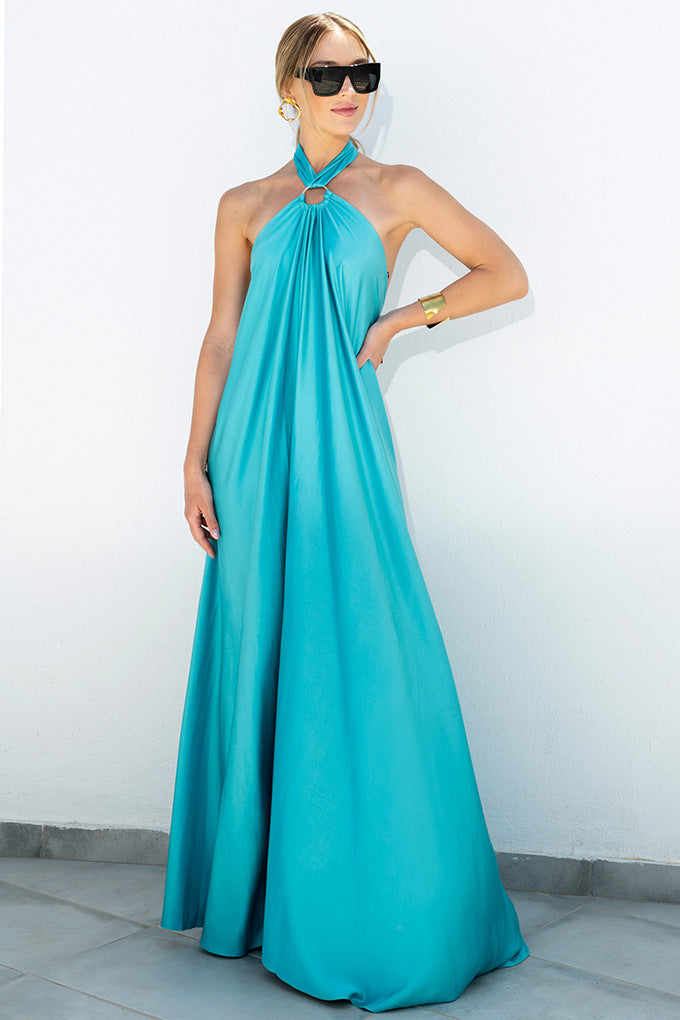 Satin Chic Maxi long Dress: Backless Halter Neck