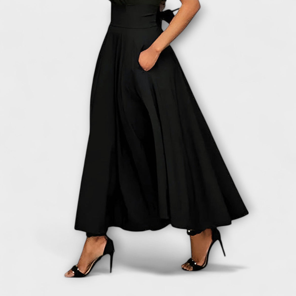 High Waist Pleated Flared Maxi Skirt