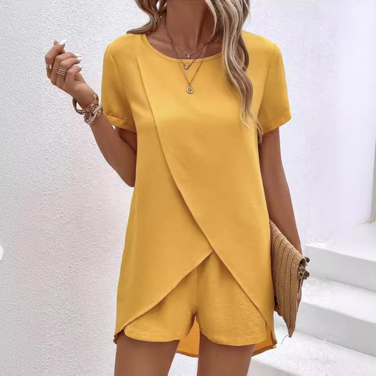 Short Sleeve Tulip Hem Top and Shorts Two Piece Set