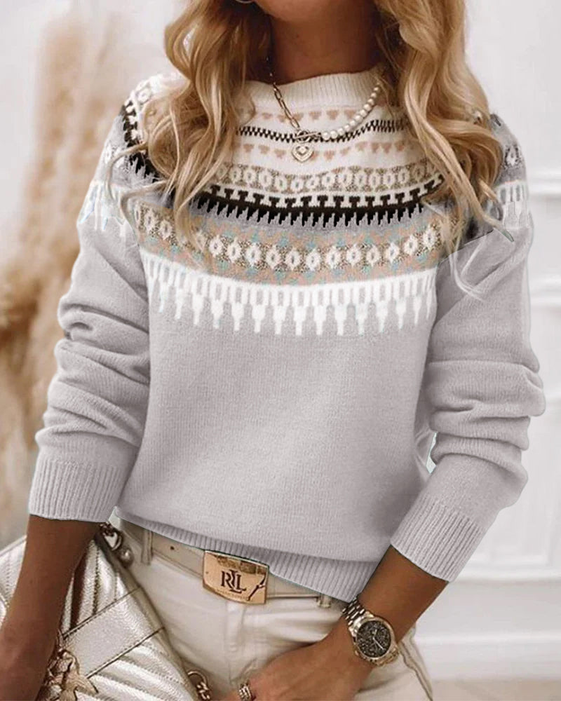 Fair Isle Crew Neck Long Sleeve Sweater