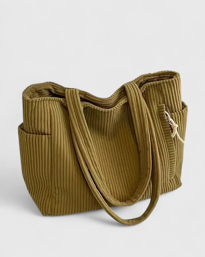 Ribbed Pleated Cord Detail Tote Bag