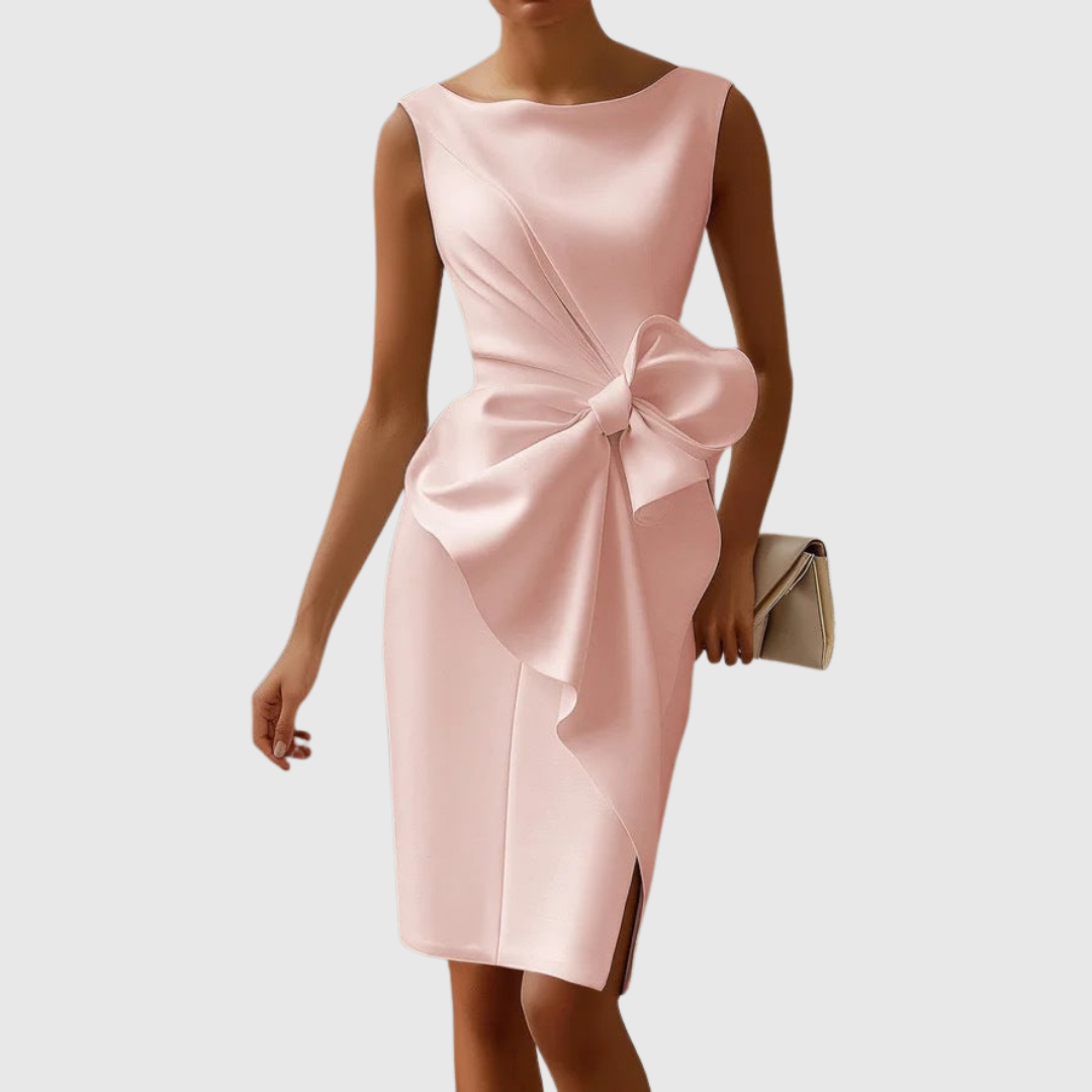 Boat Neck Sleeveless Side Bow Sheath Dress