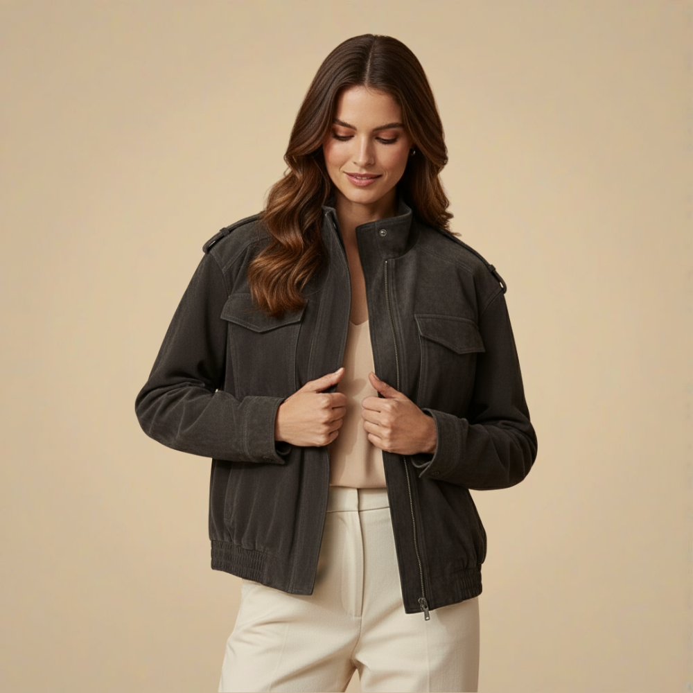 Stand Collar Zip Front Flap Pocket Utility Jacket
