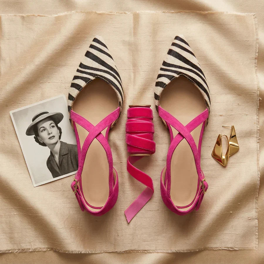 Zebra Print Pointed Toe Cross Strap Flats 4