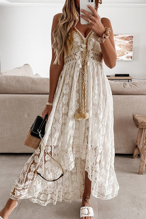 Come To Me Lace Tassel High-Low Maxi Dress - 2 Colors Beige