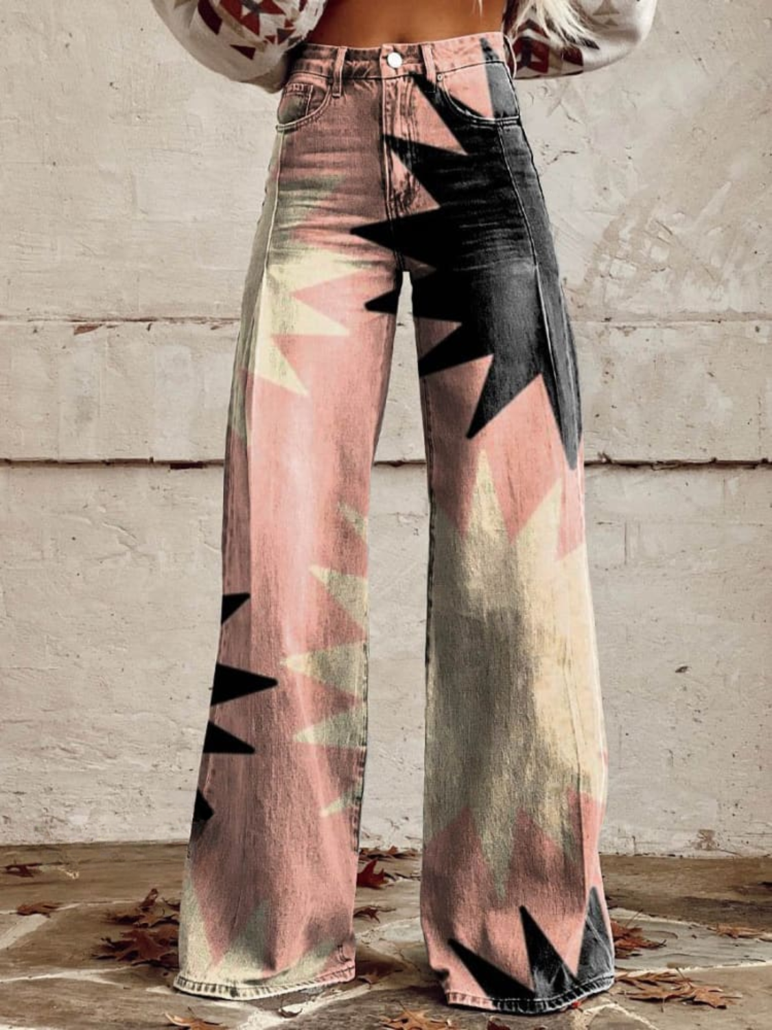 High Waist Abstract Print Wide Leg Jeans