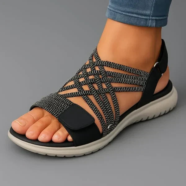 Open Toe Woven Strap Flat Sandals