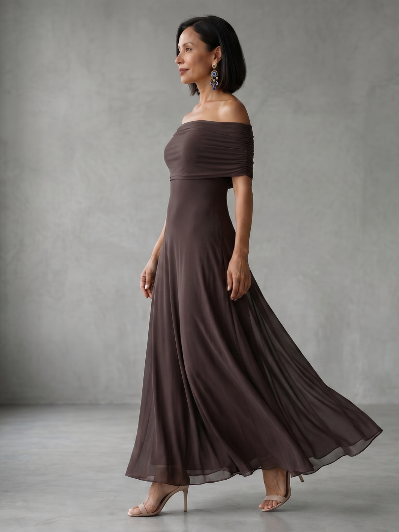 Off Shoulder Foldover Fit and Flare Maxi Dress