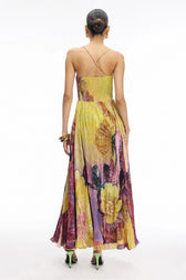 Floral Print Spaghetti Strap Bustier Pleated Maxi Dress 4
