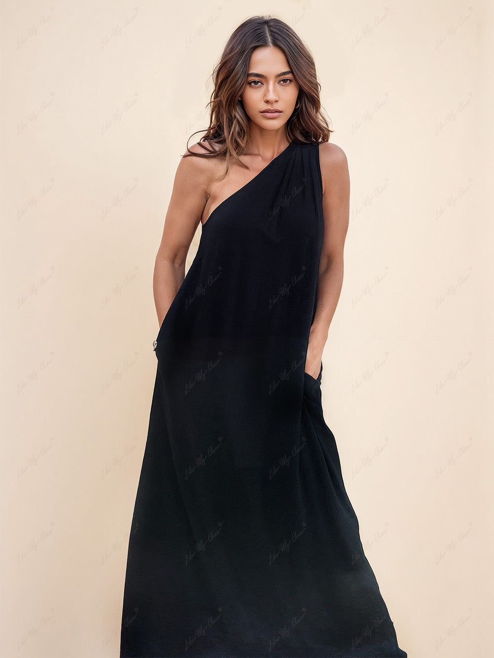 Round Neck Sleeveless Loose Fit Pocket Maxi Dress 3