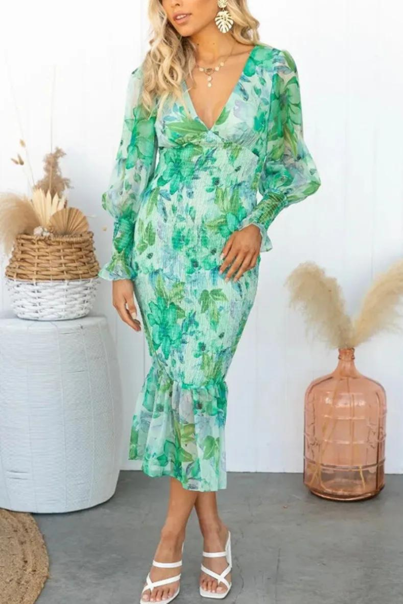 Jacinta Premium Flower Print Midi Dress Statement Occasion Edit
