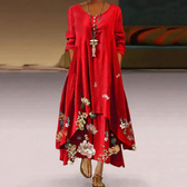 Floral Round Neck Long Sleeve High Low Maxi Dress 3