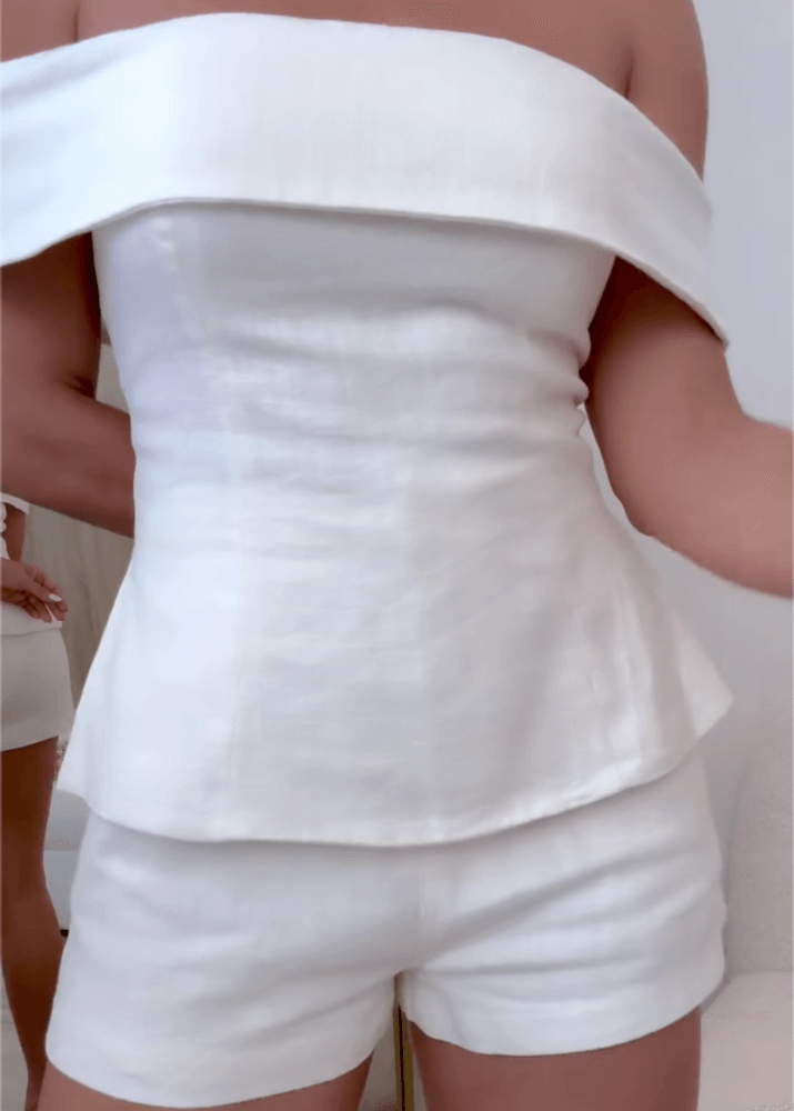 Off Shoulder Foldover Peplum Top and Shorts Two Piece Set
