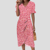 Floral V-Neck Short Sleeve Wrap Midi Dress 7