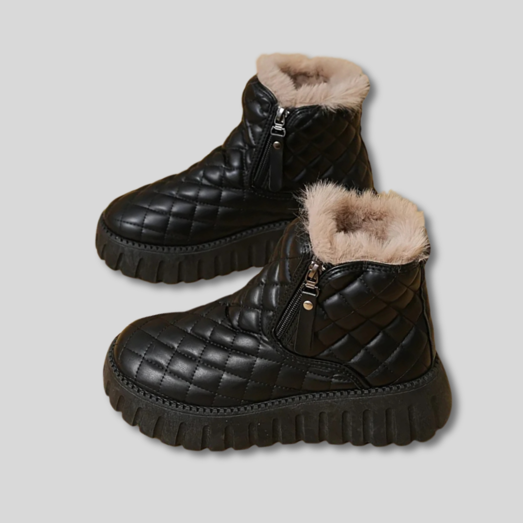 Quilted Faux Fur Lined Side Zip Platform Ankle Snow Boots