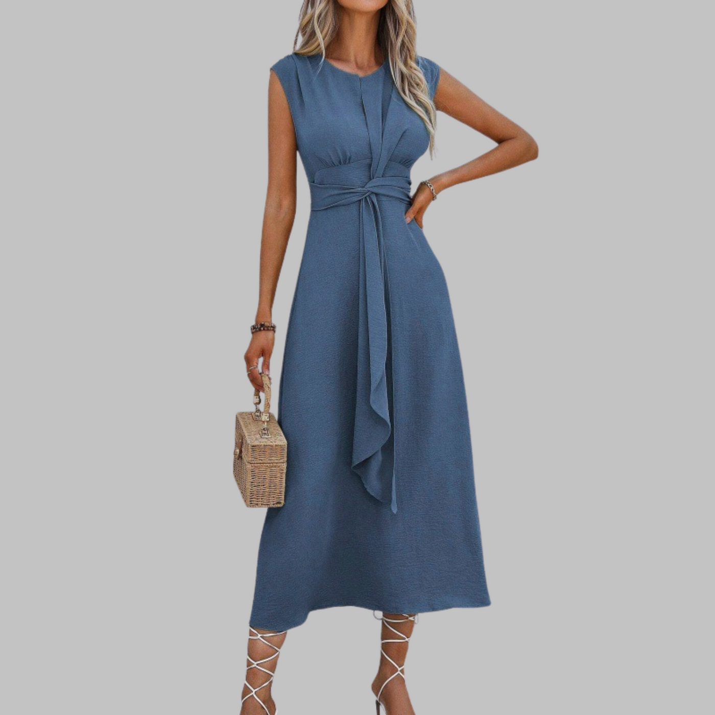 Cap Sleeve Knot Front A-Line Midi Dress 3