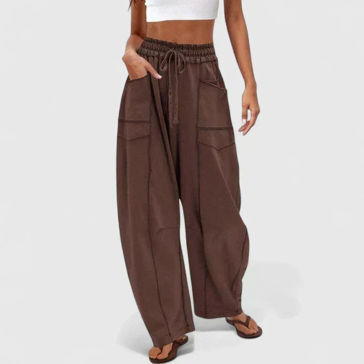 High Waist Drawstring Patch Pocket Wide Leg Pants