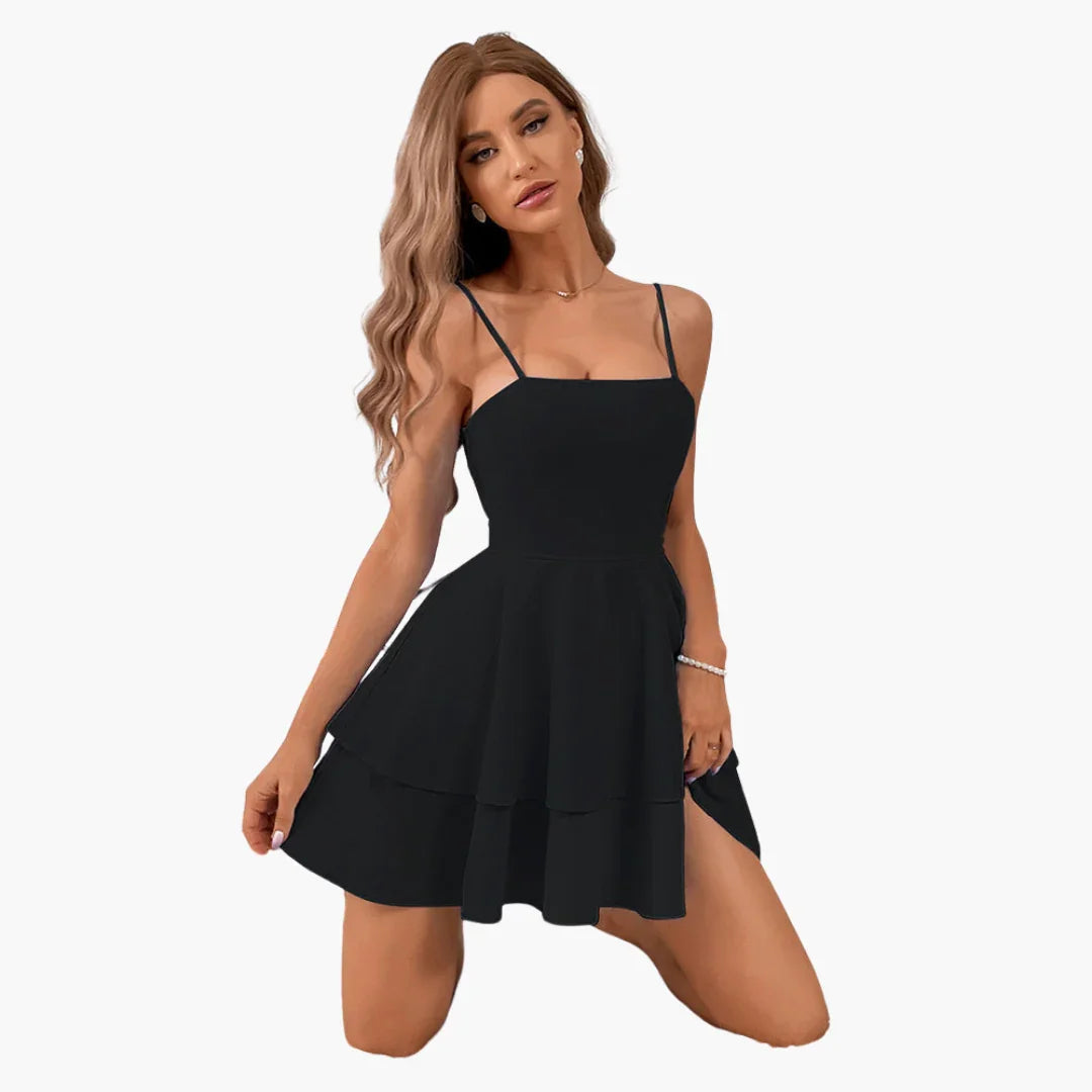 Square Neck Spaghetti Strap Tiered Ruffle Mini Dress 3