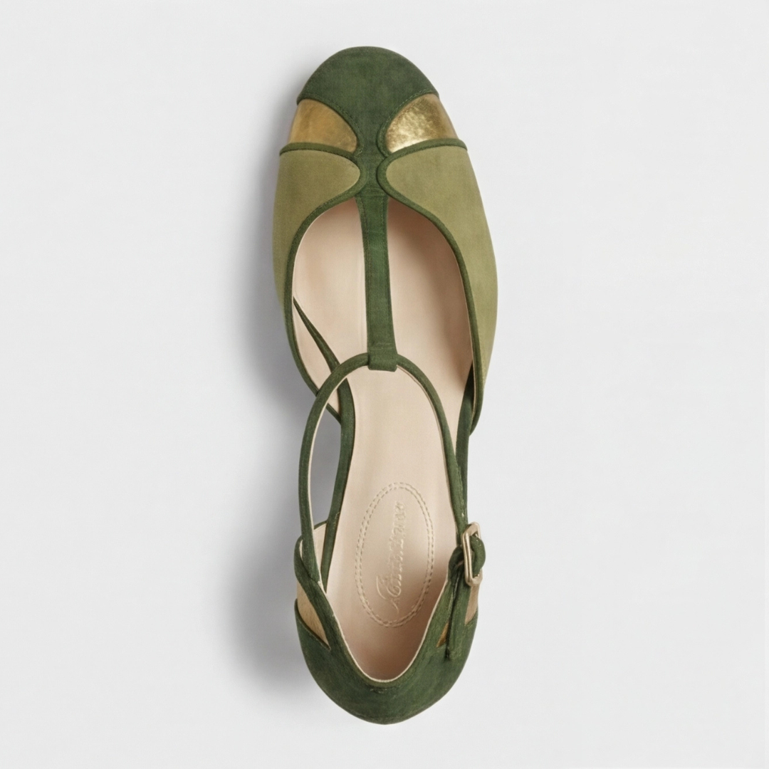 Suede T Strap Round Toe Mid Heel Pumps
