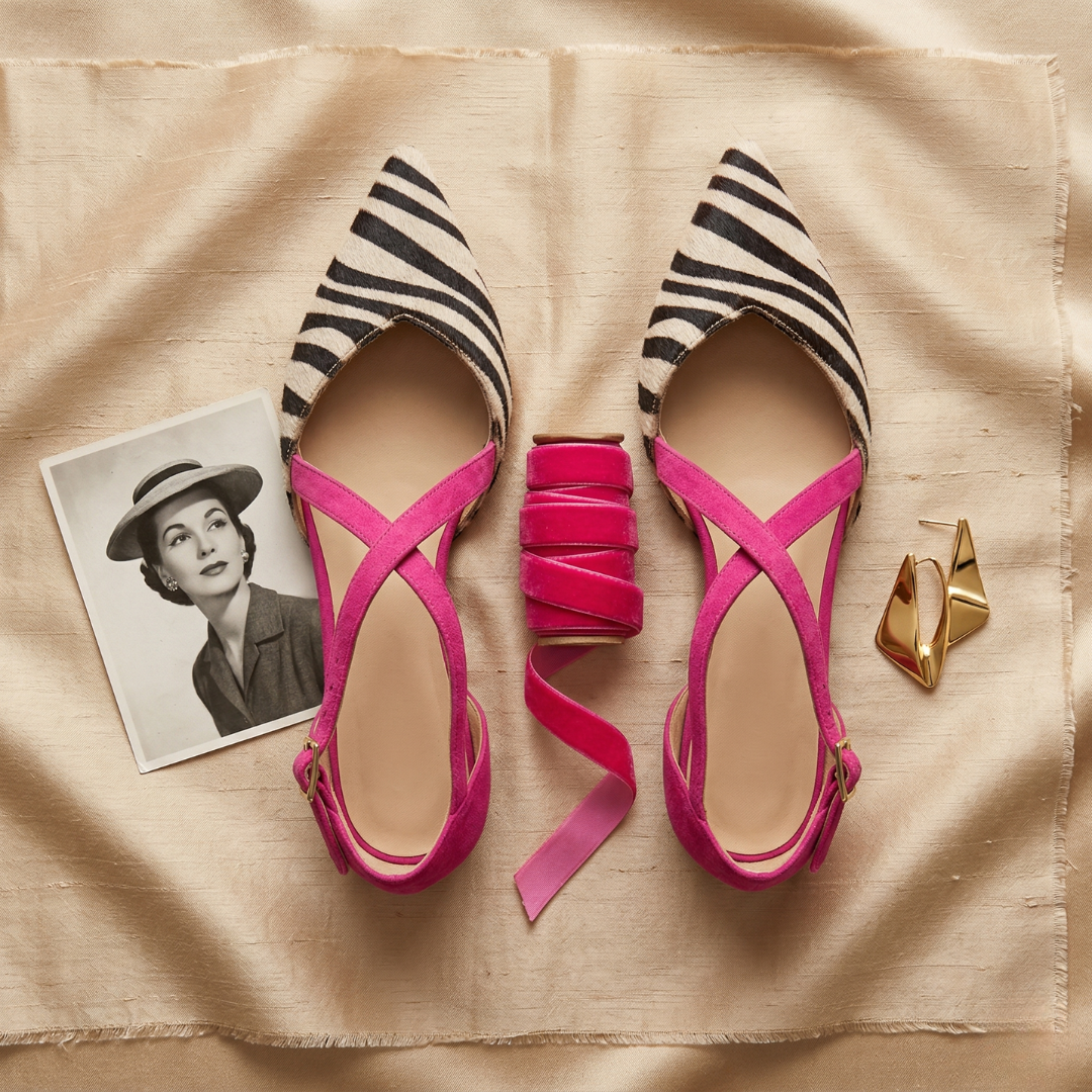Zebra Print Pointed Toe Cross Strap Flats