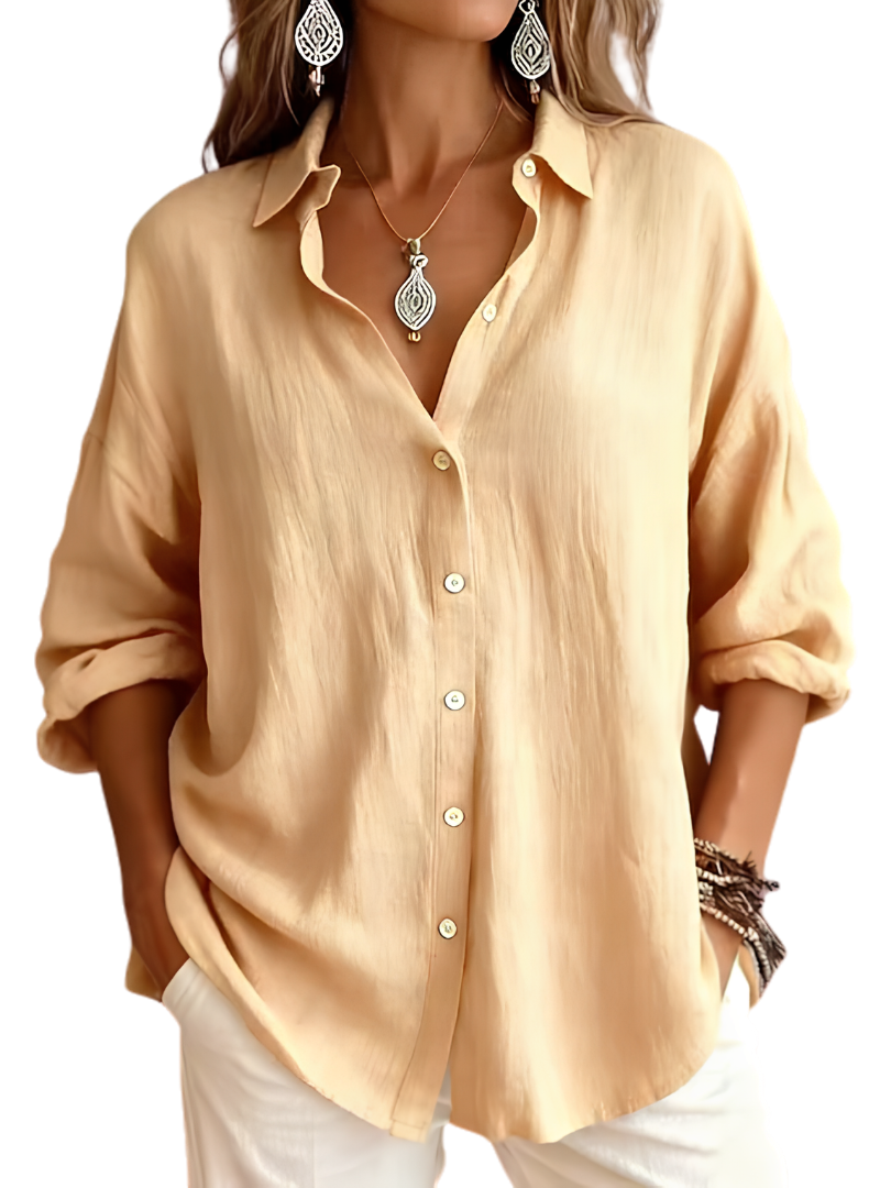 Collared Long Sleeve Relaxed Button Up Shirt
