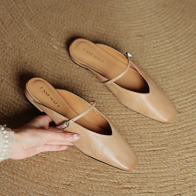 Square Toe Ankle Strap Mary Jane Mules