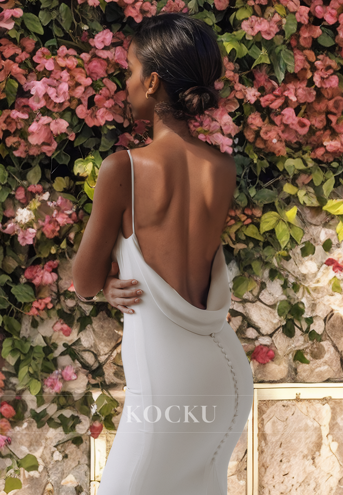 Sexy & Hot Straps V-Neck Mermaid Backless Satin Wedding Dress