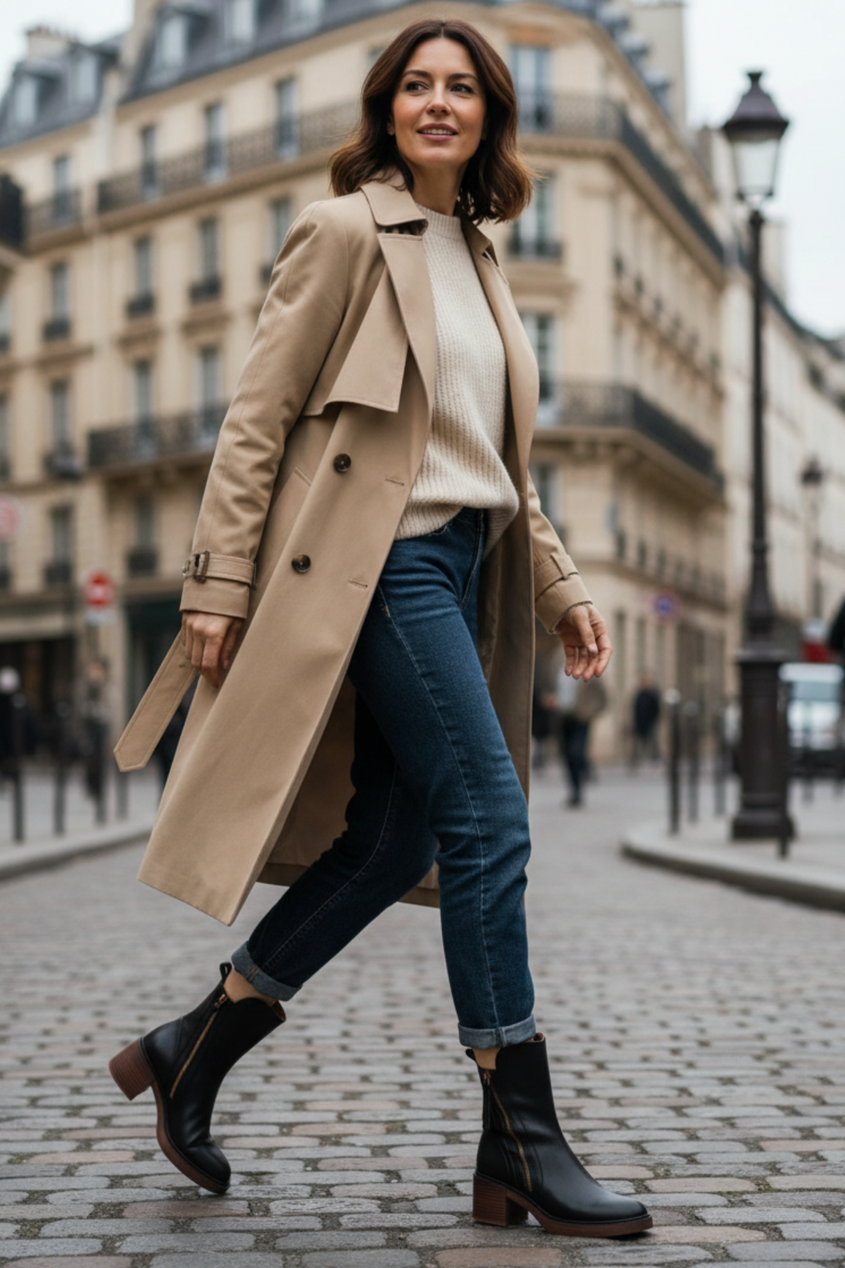 Round Toe Front Zip Block Heel Ankle Boots