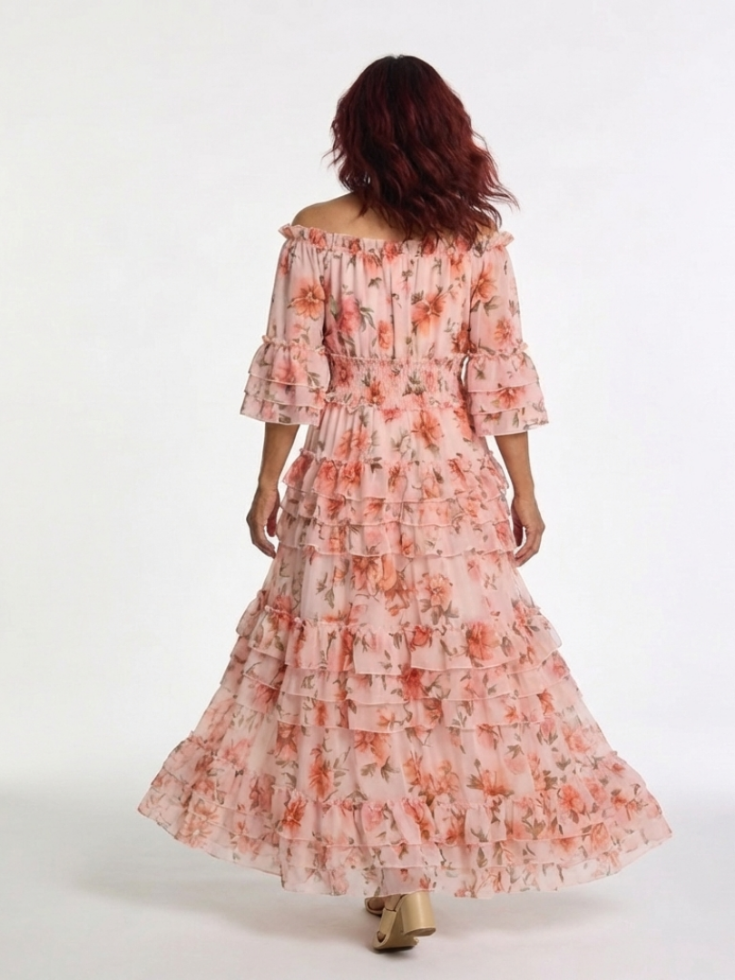 Floral Off Shoulder Ruffle Tiered Maxi Dress