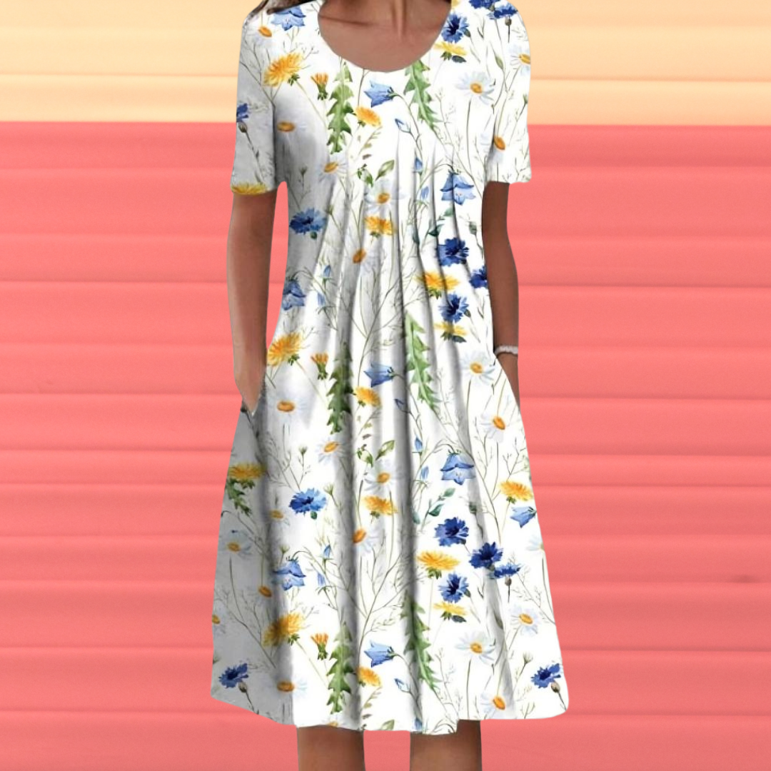 Gurutze Chic Half Sleeve Dress with Floral Print Evening Wear Edit