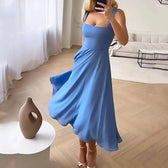 Square Neck Chiffon Fit and Flare Midi Dress 3