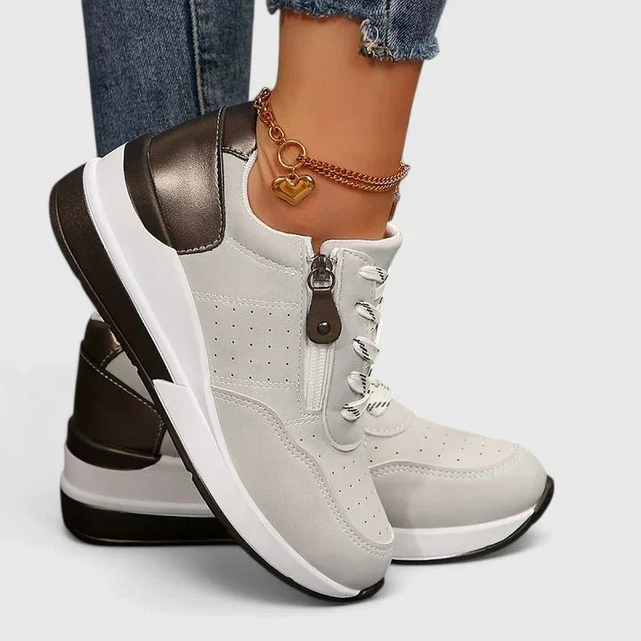 Lace Up Side Zip Wedge Platform Sneakers