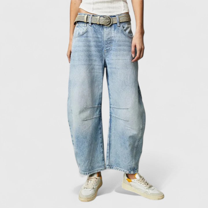 High Waist Faded Barrel Leg Jeans